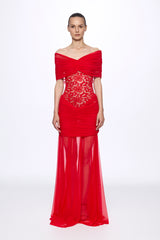 Lace detail draped maxi dress