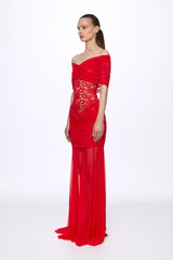 Lace detail draped maxi dress