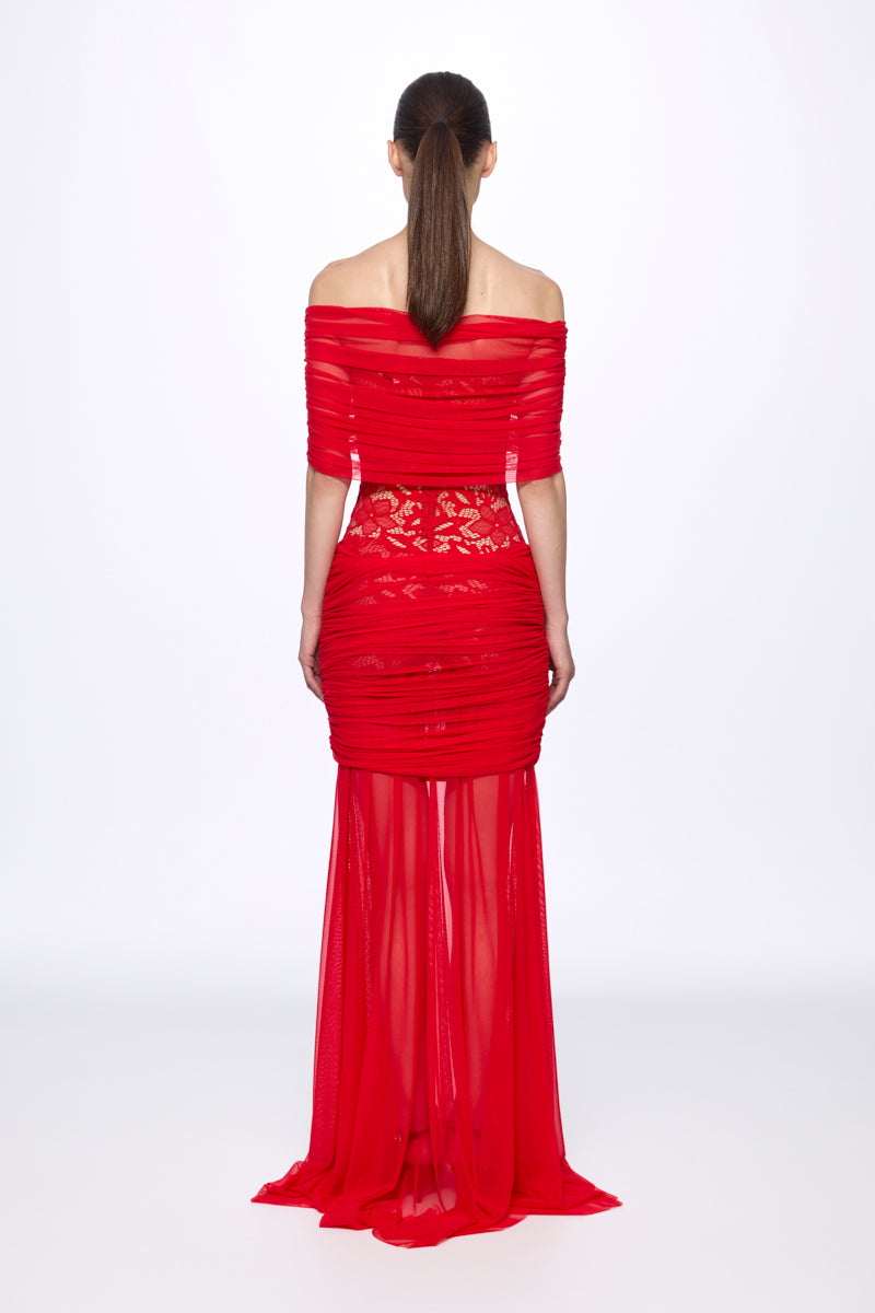 Lace detail draped maxi dress