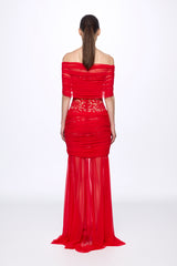 Lace detail draped maxi dress