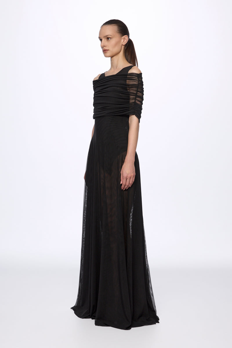 Round neck mesh maxi dress