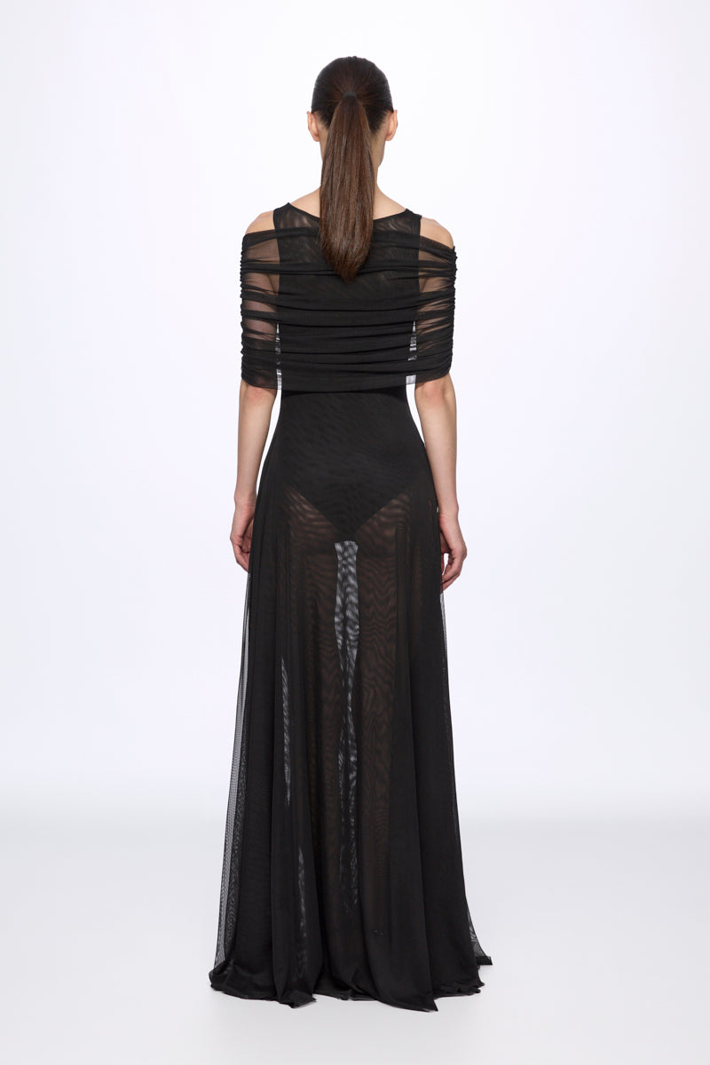 Round neck mesh maxi dress