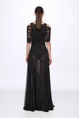 Round neck mesh maxi dress