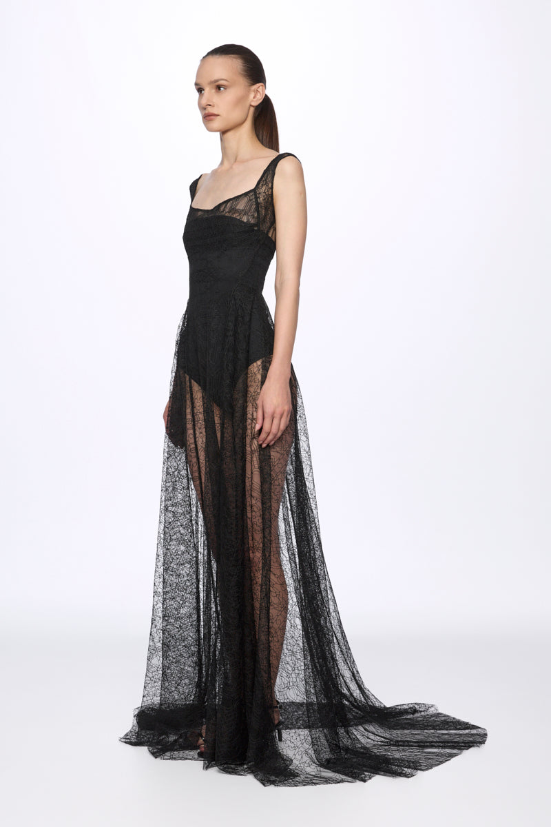 Embroidered lace gown