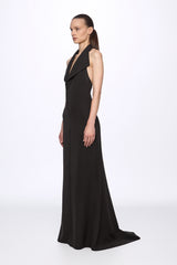 Black halter-neck front buttons maxi dress
