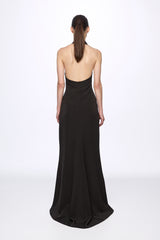 Black halter-neck front buttons maxi dress