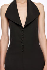 Black halter-neck front buttons maxi dress