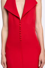 Red halter-neck front buttons maxi dress