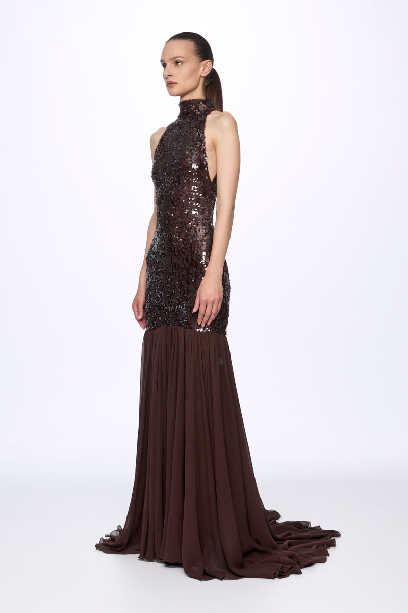 Sequinned high-neck gown