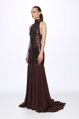 Sequinned high-neck gown