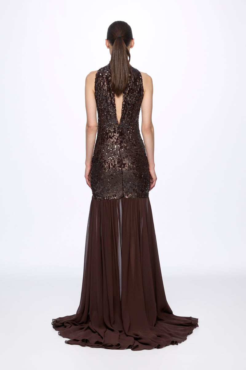 Sequinned high-neck gown