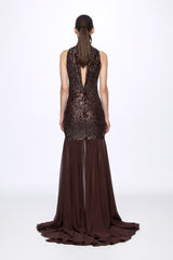 Sequinned high-neck gown