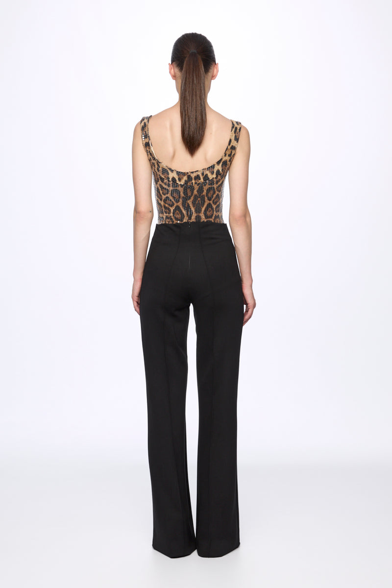 Sequin corset leopard-print bodysuit