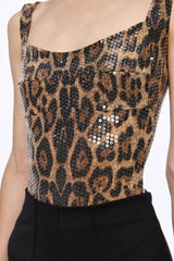 Sequin corset leopard-print bodysuit