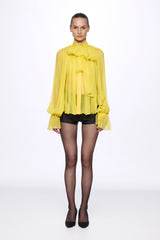 Lemon Silk Chiffon Shirt With Attached Scarf