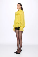 Lemon Silk Chiffon Shirt With Attached Scarf