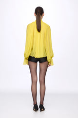 Lemon Silk Chiffon Shirt With Attached Scarf