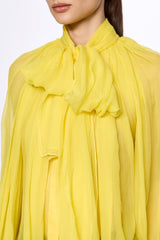 Lemon Silk Chiffon Shirt With Attached Scarf