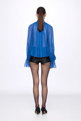Blue Silk Chiffon Shirt With Attached Scarf