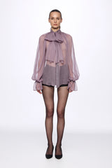 Levender Silk Chiffon Shirt With Attached Scarf