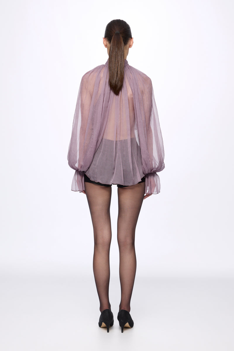 Levender Silk Chiffon Shirt With Attached Scarf
