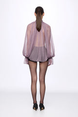 Levender Silk Chiffon Shirt With Attached Scarf
