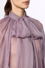 Levender Silk Chiffon Shirt With Attached Scarf