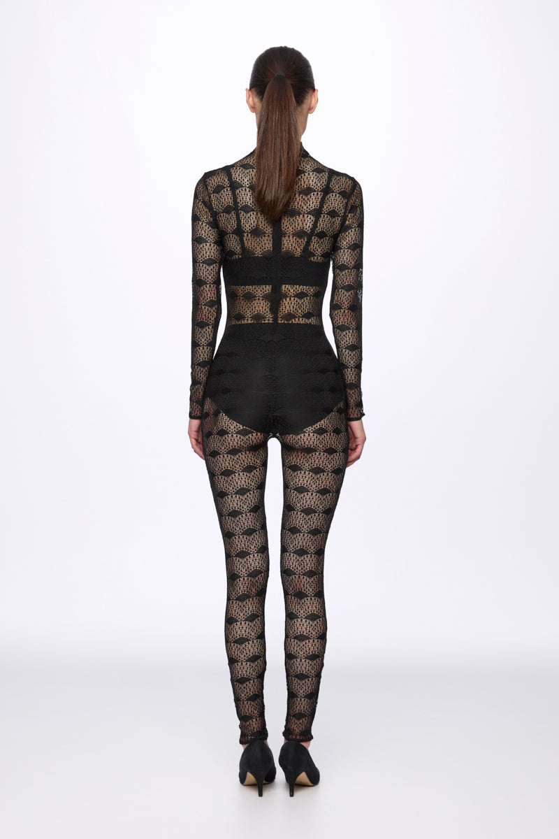 High neck lace jumpsui