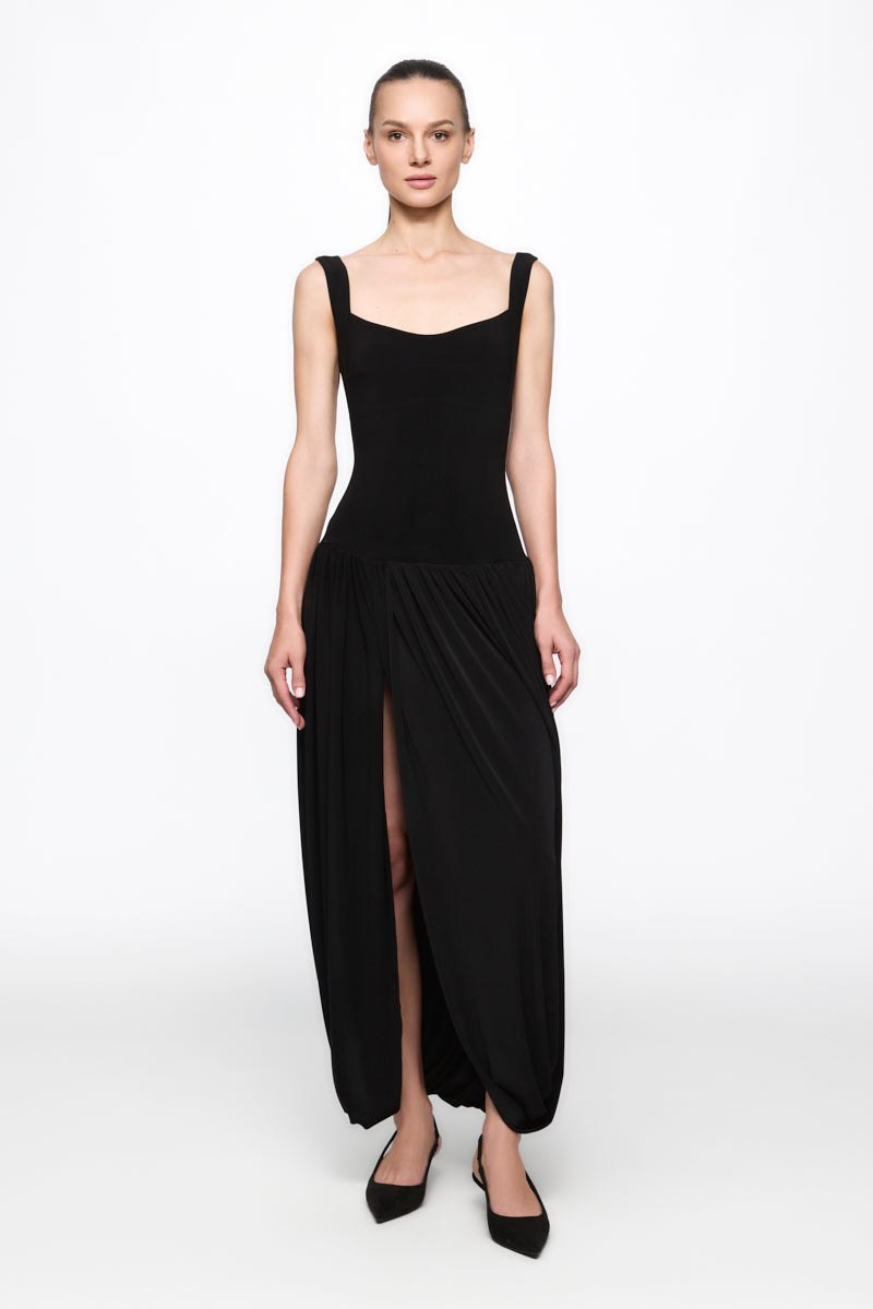 Corset red midi dress in black