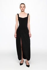 Corset red midi dress in black