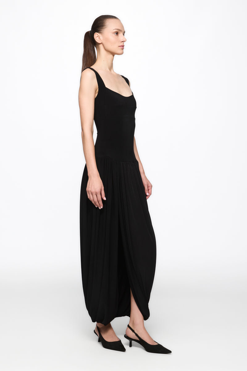 Corset red midi dress in black