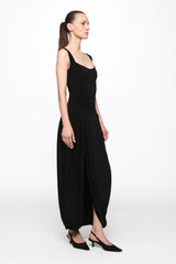 Corset red midi dress in black