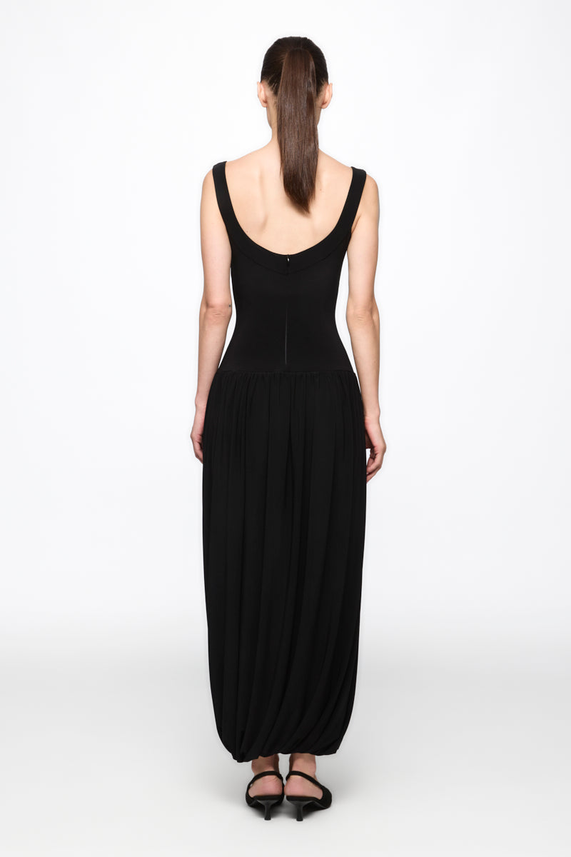 Corset red midi dress in black