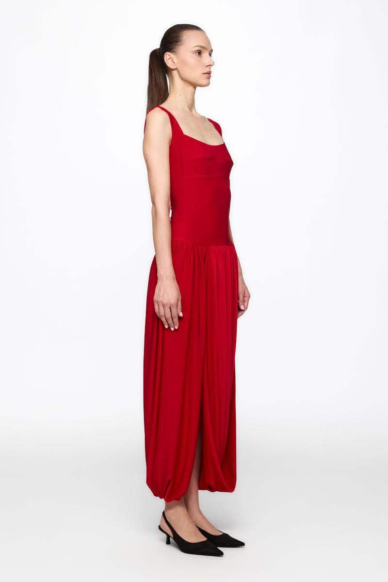 Corset red midi dress