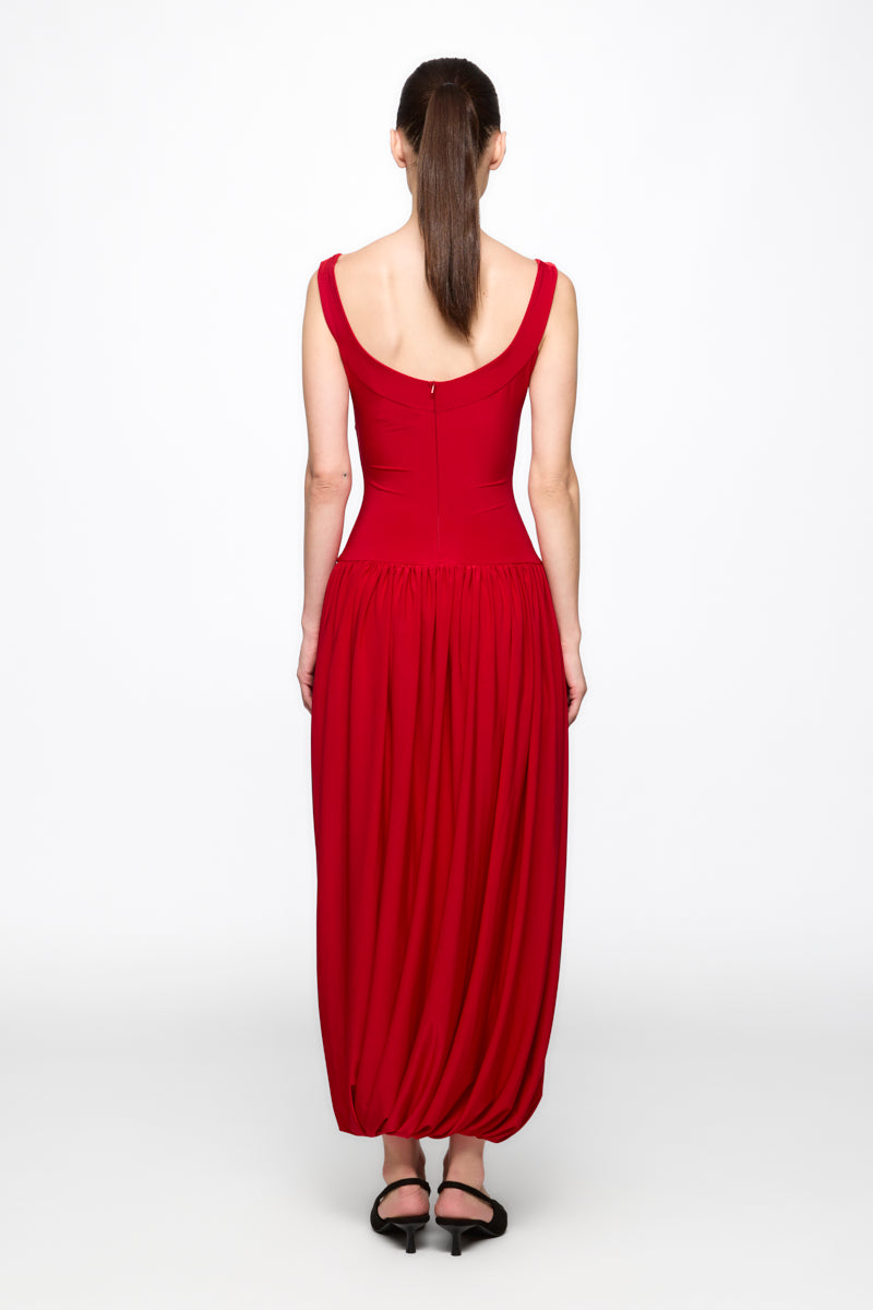Corset red midi dress