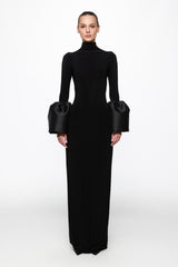 High neck midi dress with bell-sleeve