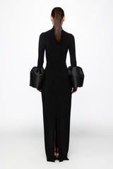 High neck midi dress with bell-sleeve