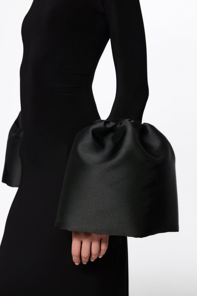 High neck midi dress with bell-sleeve