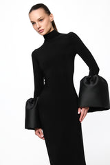 High neck midi dress with bell-sleeve