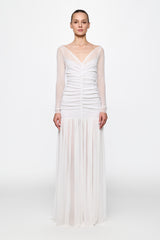 Ruched Tulle Gown in white sequins