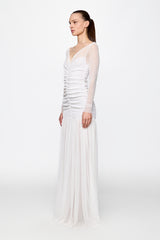 Ruched Tulle Gown in white sequins