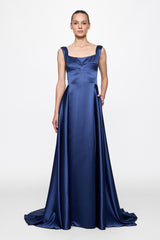 Navy Satin Gown Dress
