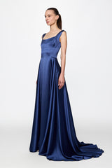 Navy Satin Gown Dress