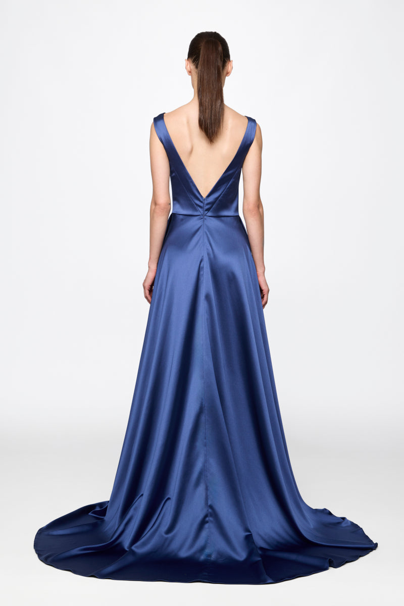 Navy Satin Gown Dress