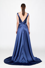 Navy Satin Gown Dress