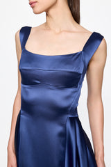 Navy Satin Gown Dress