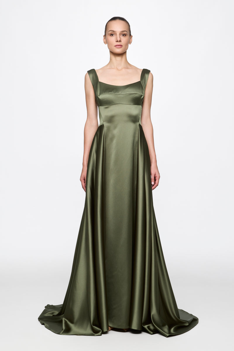 Kaki Satin Gown Dress