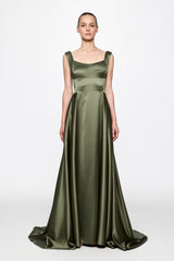 Kaki Satin Gown Dress