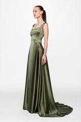 Kaki Satin Gown Dress