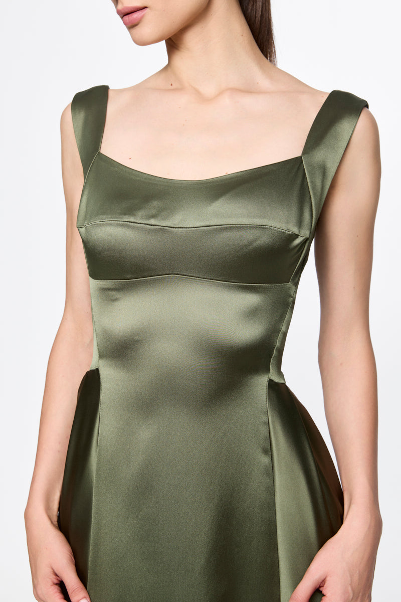 Kaki Satin Gown Dress